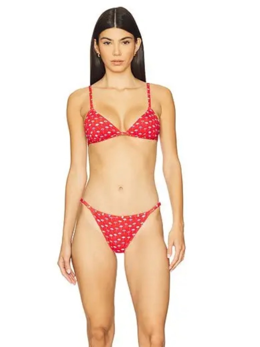 Solid and Stripped Red Ditsy Umbrella Print Bikini NWT